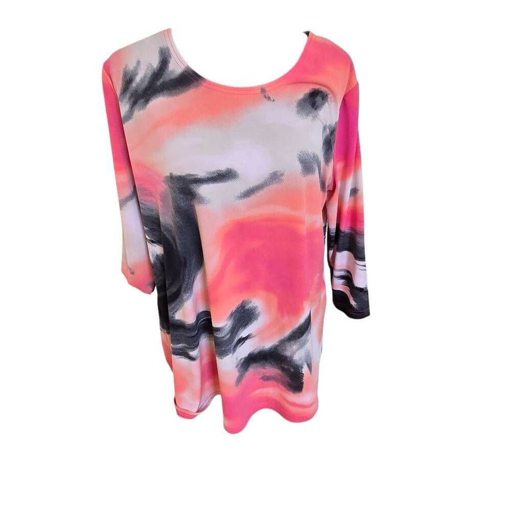 Sympli Womens Marble Print 3/4 Sleeve Go To Classic T Relax Top Multicolor Sz 12